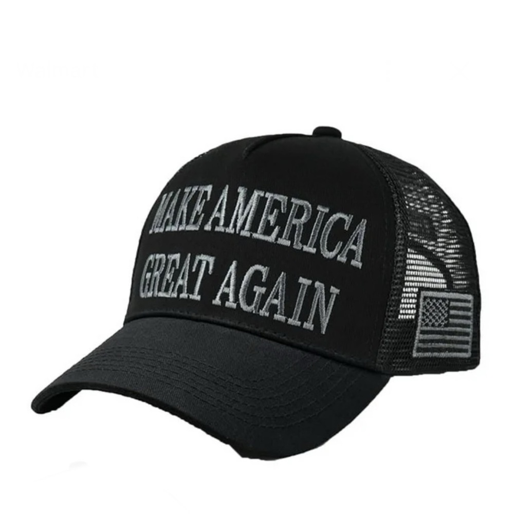 MAGA Black Cap with Embroidered Text and Flag